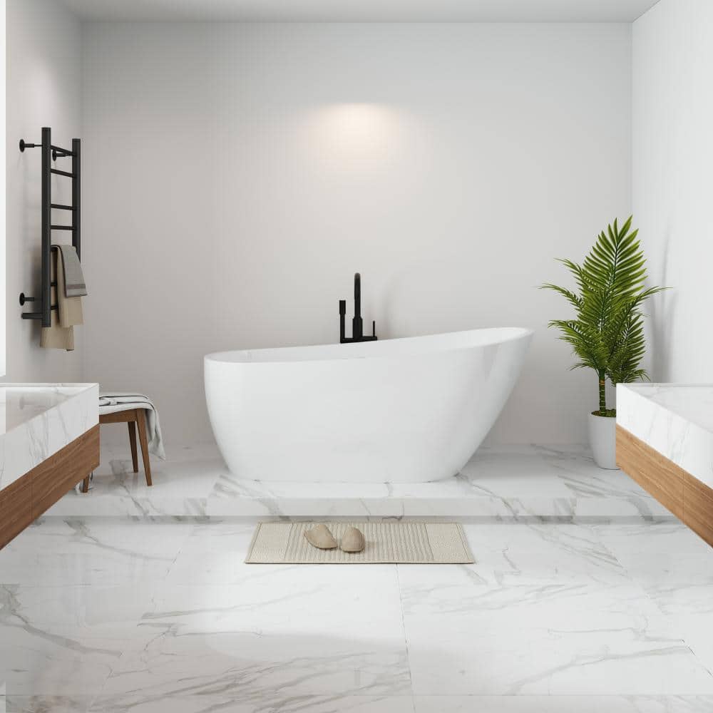 63 in. x 28 in. Acrylic Flatbottom Freestanding Soaking Bathtub in Glossy White,  Matte Black Cover price history on PriceWatchPro