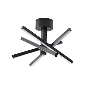 12 in. 4-Light Black Dimmer Integrated LED Chandelier Semi-Flush Mount Minimalist Line Shape Design