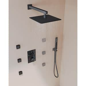 Multiple Press 7-Spray Wall Mount 12 in. Fixed and Handheld Dual Shower Head 2.49 GPM in Matte Black Valve Included