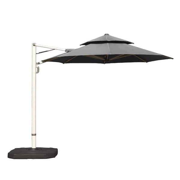 10 ft. Round Aluminum Cantilever Tilt Patio Umbrella in Gray