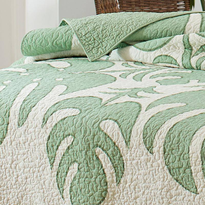 Full Green Cotton Reversible Quilt Set