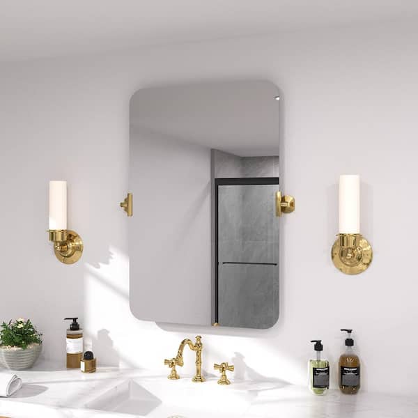 Twirl 20 in. W x 30 in. H Rectangular Framed Frameless Tilt Wall Bathroom Vanity Mirror in Brushed Gold