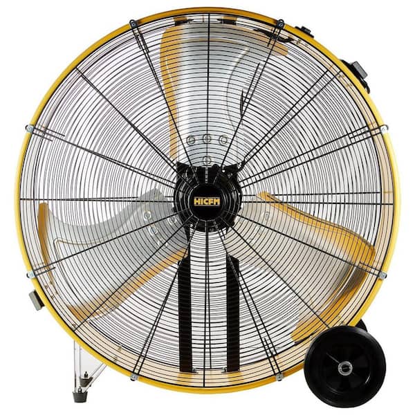 HICFM 36 in. 2-Speeds Drum Fan in Yellow with 4/5 HP Powerful Motor, 8 in. Wheels for Workshop, Garage, Industrial Room