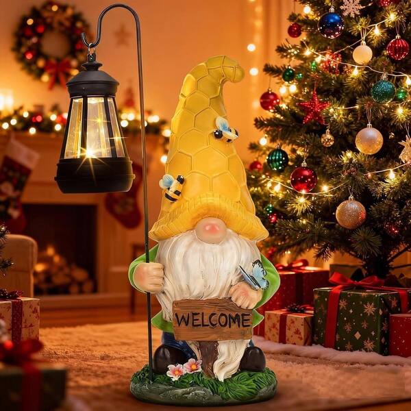 6 in. x 13 in. Yellow Resin Waterproof Solar Gnomes Garden Statue