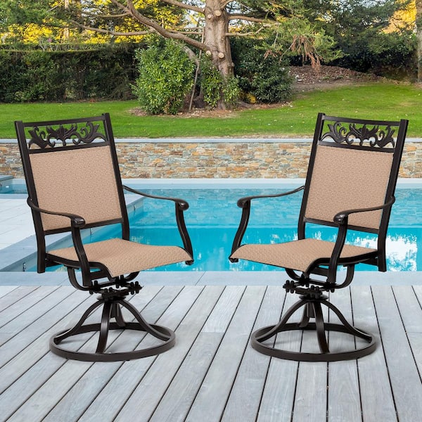 LAUREL CANYON Classic Dark Brown Swivel Cast Aluminum Outdoor Dining Chair (2-Pack)