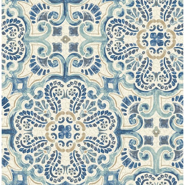 A-Street Prints Florentine Blue Tile Blue Wallpaper Sample