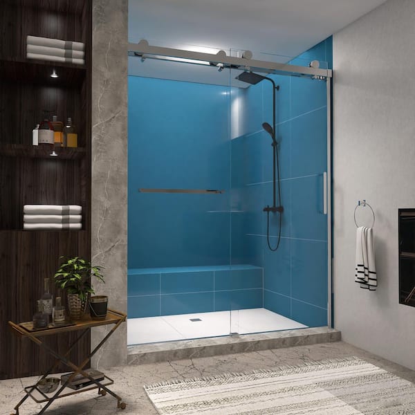 Unbranded - 59 in. W x 76 in. H Frameless Double Sliding Shower Door in Matt Black with Clear Tempered Glass