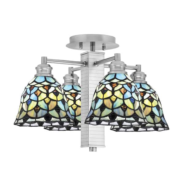Unbranded Albany 18.5 in. 4-Light Brushed Nickel Semi-Flush with Crescent Art Glass Shades