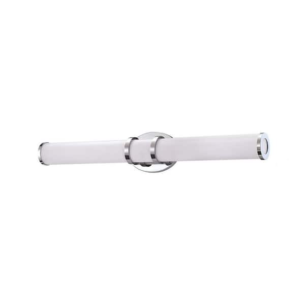 Kendal Lighting RINGS 29.75 in. 1 Light Chrome, White LED Vanity Light Bar with White Acrylic Shade