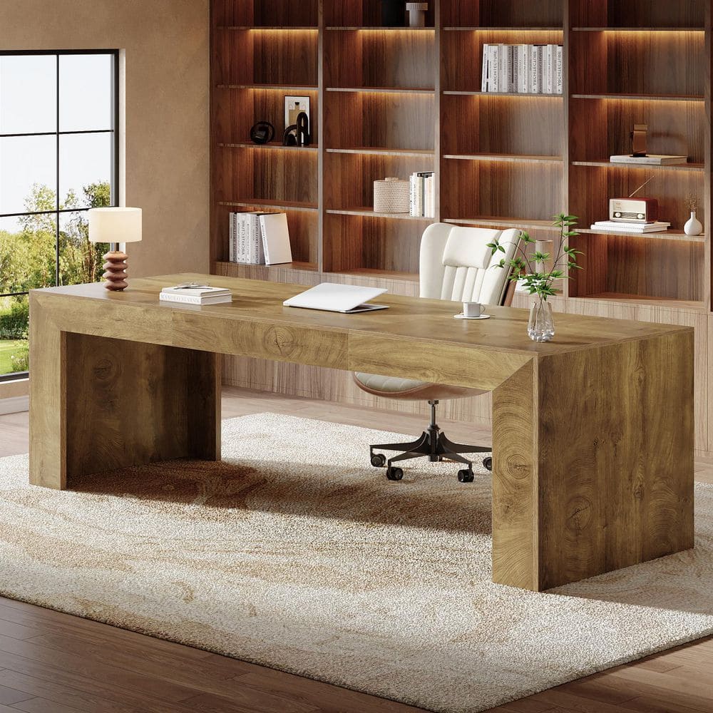 Moronia 78.7 in. Extra Long Executive Office Desk, Oak Brown 2 Person Computer Desk for Home Office