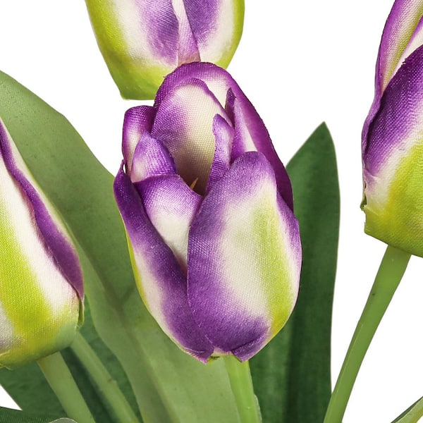12 in. Purple Cream Artificial Tulip Flower Stem Bush Bouquet (Set-6)