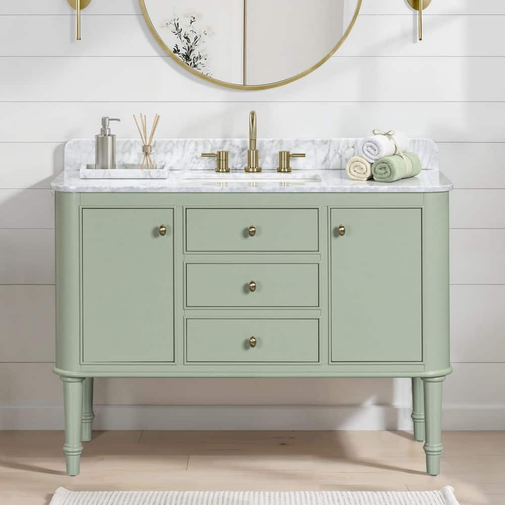 Collette 48 in. Single Sink Bath Vanity in Moss Green with Carrara White Marble Top price history on PriceWatchPro