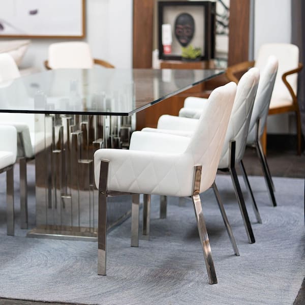 Ganon White and Brushed Stainless Steel Dining Chair