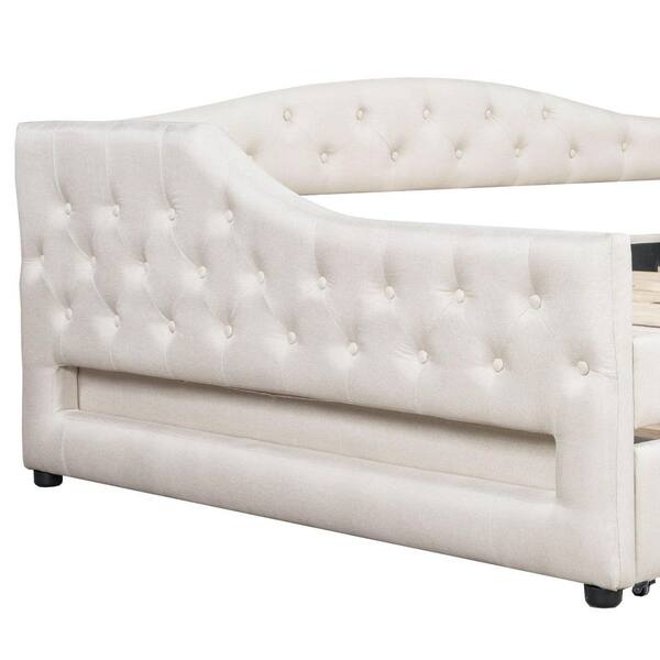 IDone 180㎝ Nestfair Beige Upholstered Full XL Size Daybed with LED Belt