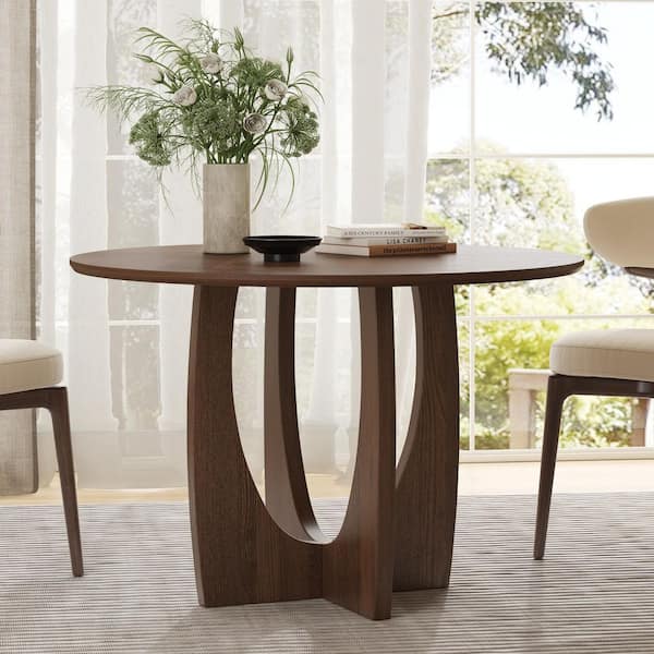 Arch Walnut Colored Wood 42" 4 Legs Cross Base Dining Table for 4