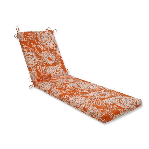 Pillow Perfect Paisley 23 in. x 30 in. Deep Seating Outdoor Chaise Lounge Cushion in Orange/Ivory Addie