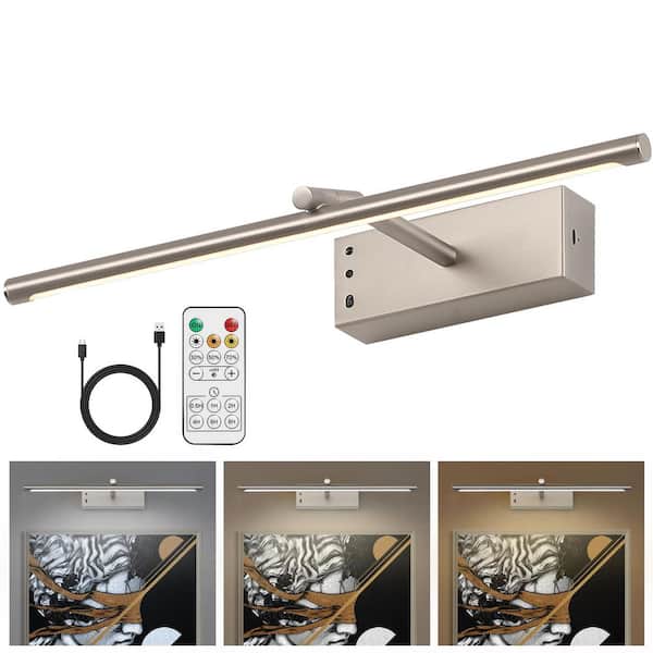 15.5 in Dimmable LED Picture Light with Remote Control and Swivel, Nickel Artwork Lighting for Walls