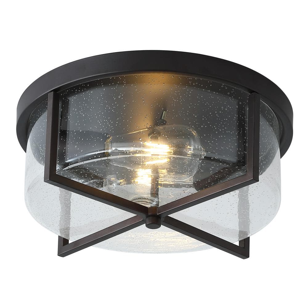 11.8 in. 2-Light Farmhouse Flush Mount Ceiling Light Fixture with Seeded Gl