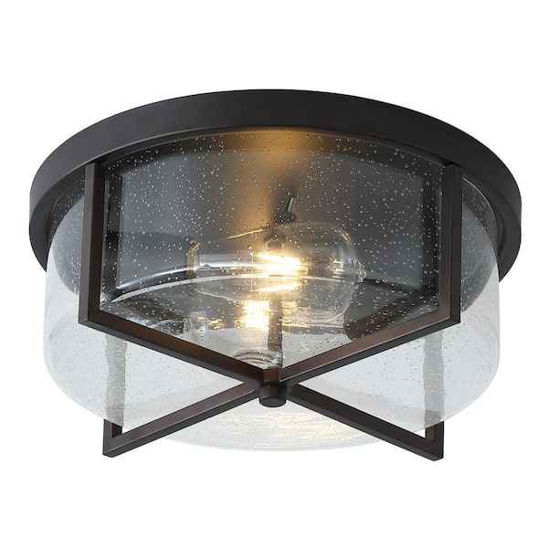 11.8 in. 2-Light Farmhouse Flush Mount Ceiling Light Fixture with Seeded Glass Shade