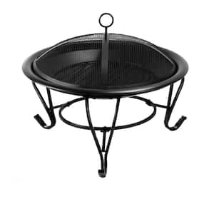 22 in. Fire Pit with Poker, Steel Grill Cooking Grate in Black