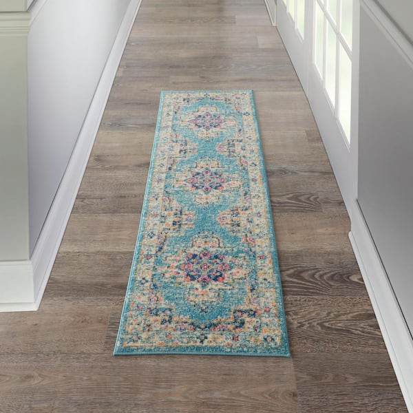 Passion Light Blue 2 ft. x 6 ft. Persian Modern Transitional Kitchen Runner Area Rug