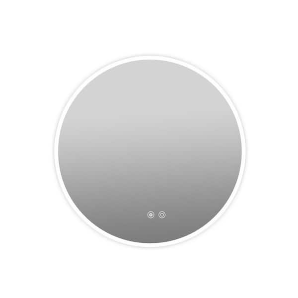 Unbranded 31.5 in. W x 31.5 in. H Round Steel Frameless Dimmable Anti-Fog and Backlit Mirror Wall Bathroom Vanity Mirror in Clear