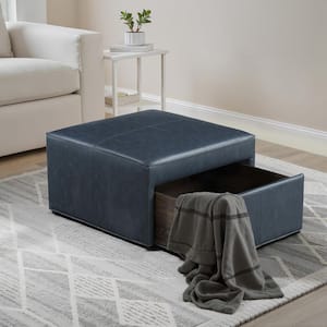 Haverford Navy Faux Leather Storage Ottoman