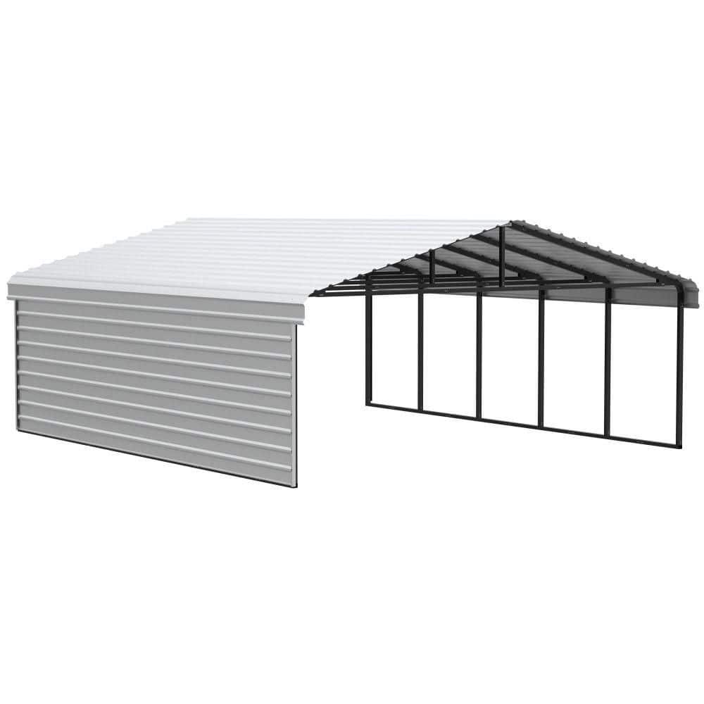 ARROW 20 ft. W x 24 ft. D x 7 ft. H Eggshell Galvanized Steel Carport with 1-Side Wall Kit (CPH202407ECL1)