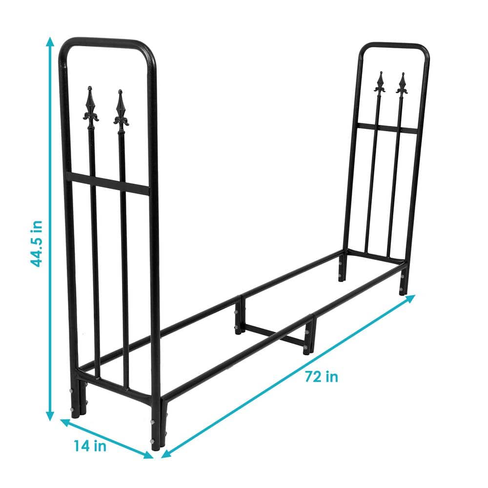 Black Powder-Coated Steel 6-Foot Decorative Firewood Log Rack