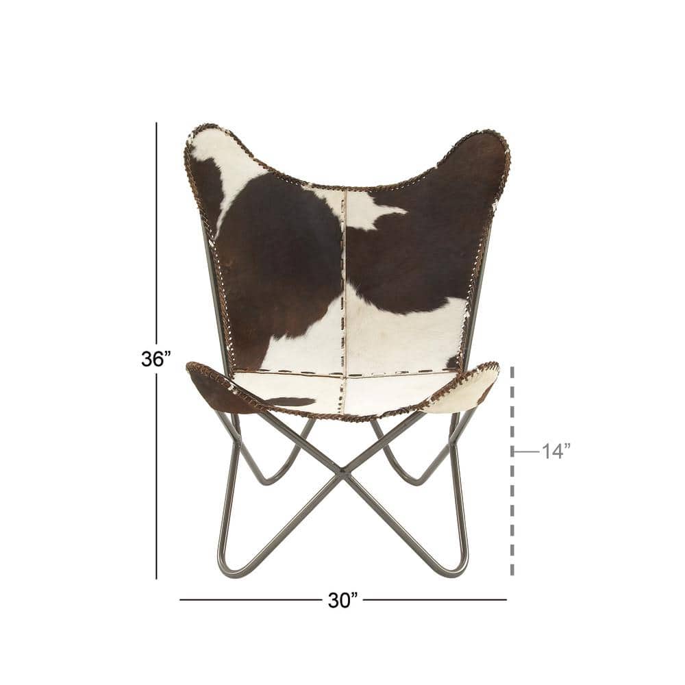 Handcrafted White Leather Butterfly Accent Chair with Metal Frame