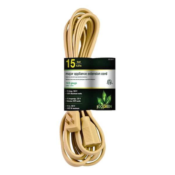 GoGreen Power 15 ft. 14/3 SPT A/C Extension Cord - Beige