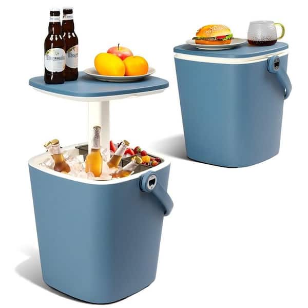 AFAIF 14.57 in. Blue Plastic Side Table, 4 Gal. Portable Cooler Side Table with Handle All-Weather Resistant for Camping