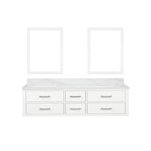 Sherman 72 in W x 22 in D White Double Bath Vanity, Carrara Marble Top, and 34 in Mirror