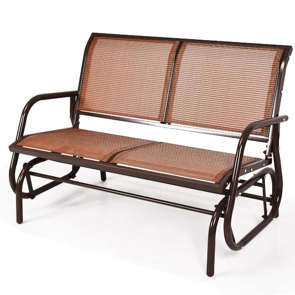 2-Person Steel Outdoor Glider Bench with Breathable Fabric and 400 lb. Capacity in Brown