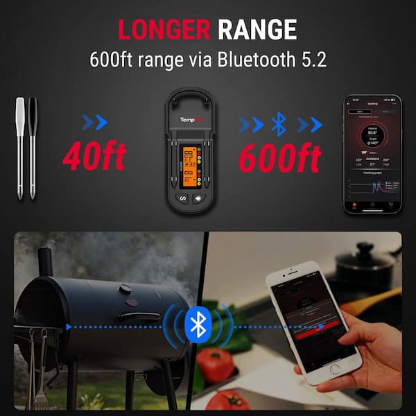 TempPro TempSpike Plus 600ft Bluetooth Meat Thermometer with Dual