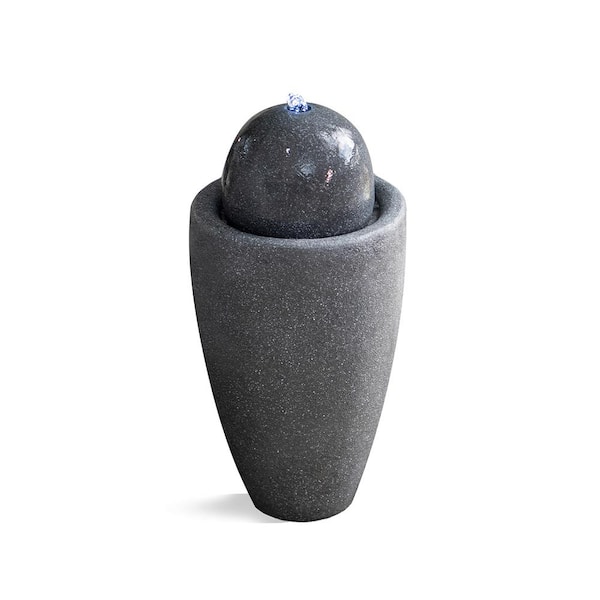 XBRAND 25.98 in. W Round Modern Stone Textured Sphere Water Floor Fountain with LED Lights, Garden Sphere Fountain in Gray