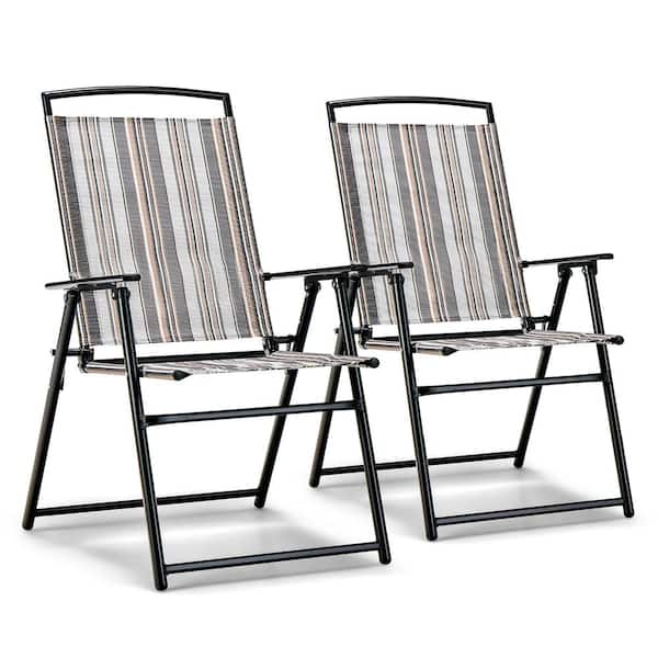 Costway Patio Folding Sling Chairs Outdoor Dining Chair Armrest Backrest Set of 2