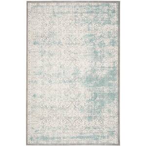 Passion Turquoise/Ivory 7 ft. x 9 ft. Distressed Border Area Rug
