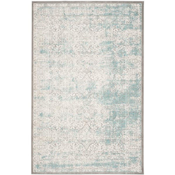 SAFAVIEH Passion Turquoise/Ivory 7 ft. x 9 ft. Distressed Border Area Rug