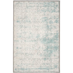Passion Turquoise/Ivory 8 ft. x 11 ft. Distressed Border Area Rug