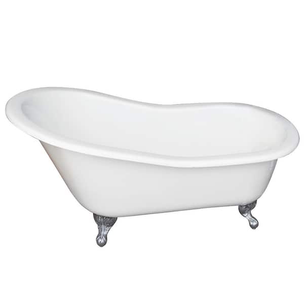 Barclay Products Icarus 67 in. Cast Iron Slipper Clawfoot Non-Whirlpool Bathtub in White with No Faucet Holes and Black Feet