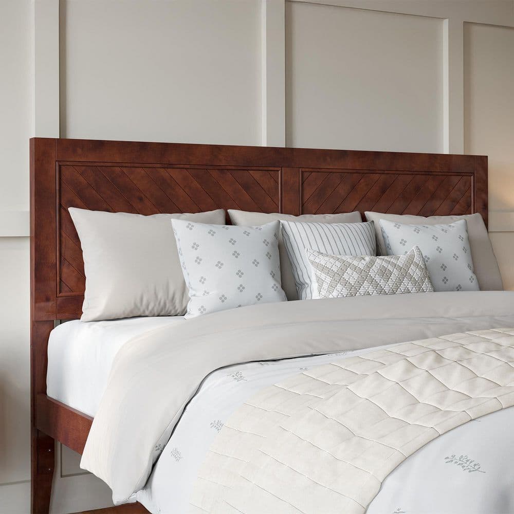 Canyon Walnut Brown Solid Wood King Rustic Panel Headboard