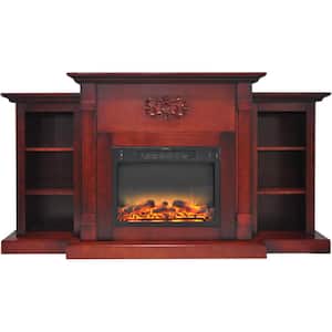 Classic 72 in. Electric Fireplace in Cherry with Bookshelves and Enhanced Log Display