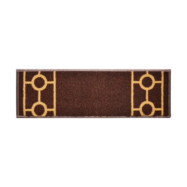 RugStylesOnline Chain Border Custom Size Brown 6.5 in. x 32 in. Indoor Carpet Stair Tread Cover Slip Resistant Backing (Set of 13)