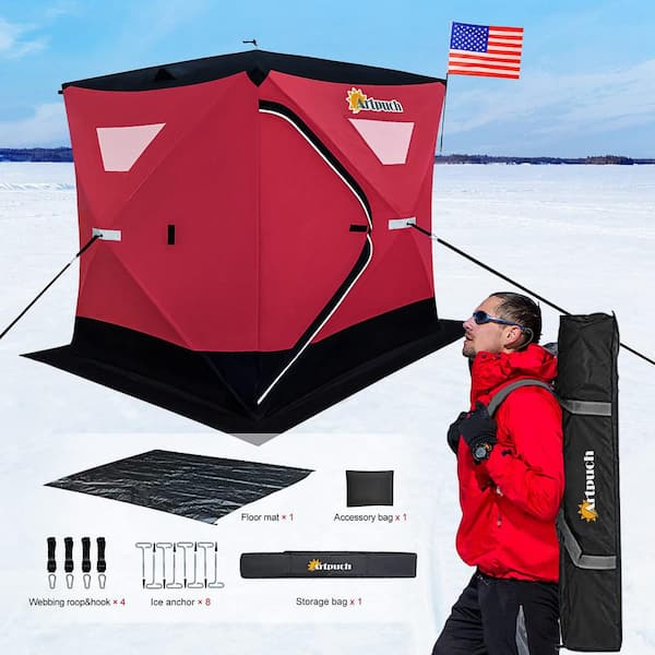 Artpuch 3-Person to 4-Person Portable Pop-up Ice Fishing Shelter Tent with  Floor Mat, Anchors, Tie Ropes, Carrying Bag AP-Ice Fishing - The Home Depot