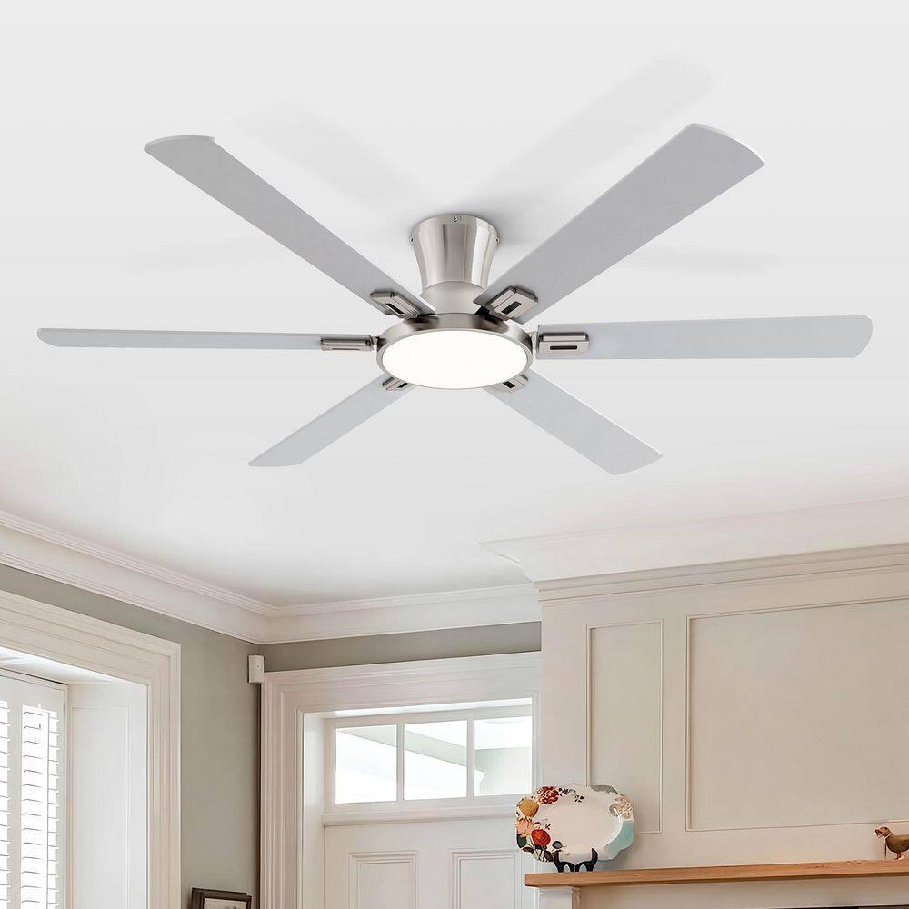 Stylish 60 in. Indoor Brushed Nickel Standard Flush Mount Ceiling Fan with Integrated LED, 6 Two-Tone Blades and Remote price history on PriceWatchPro
