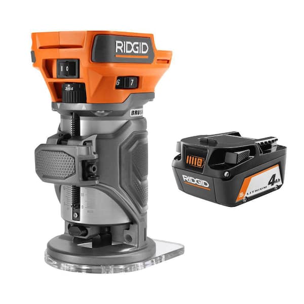 18V Brushless Cordless Compact Router and 18V 4.0 Ah Battery Combo