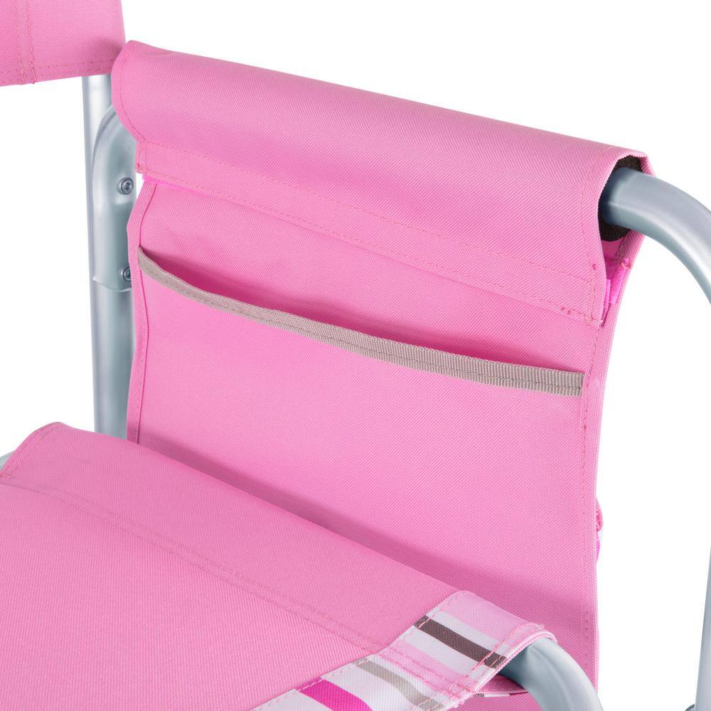Pink Striped Aluminum Folding Camping Chair with Side Table
