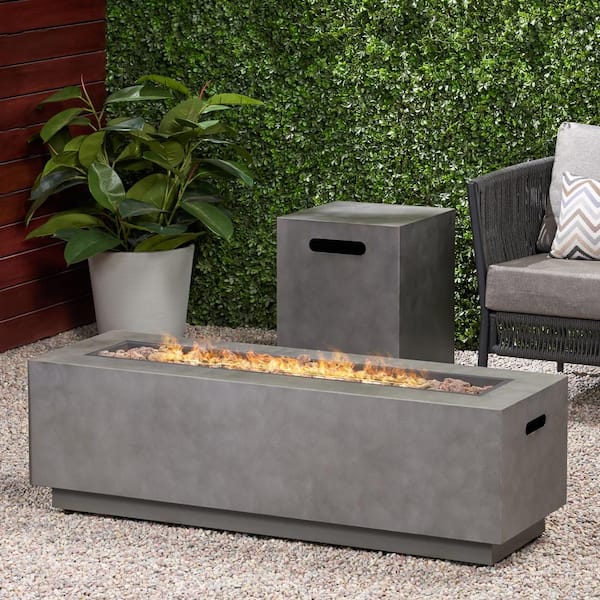 Noble House Wellington 15.25 in. x 19.75 in. Rectangular Concrete Propane Outdoor Patio Fire Pit in Dark Grey with Tank Holder