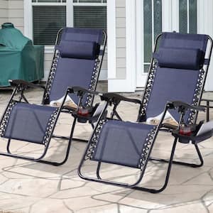Navy Blue Patio Adjustable Zero Gravity Chair, Metal Frame Outdoor Lounge Chair With a Side Tray